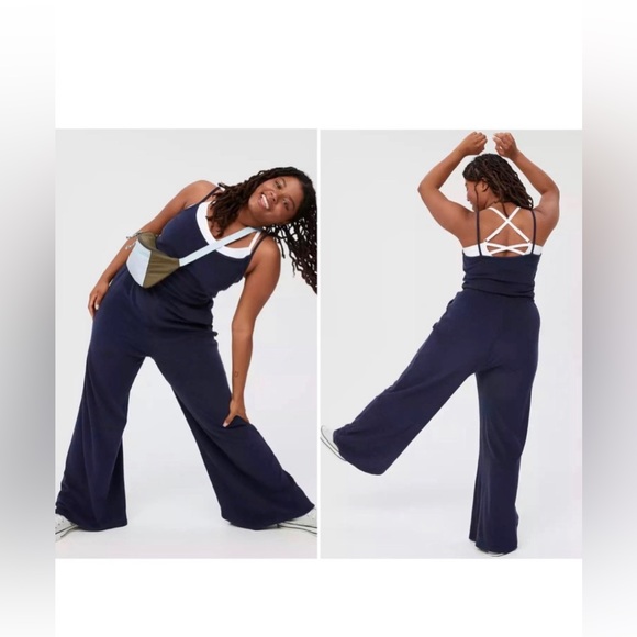 Aerie OFFLINE Summer Lights Terry Navy Blue Long Pants Jumpsuit NWT XL - Picture 2 of 4